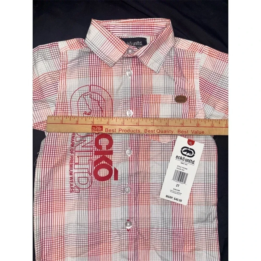 Ecko Unltd Button-Up Shirt Toddler Boys Size 2T Multicolor Plaid Short Y2K NOS